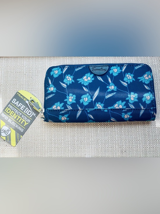 Travelon Handbags - Travelon Teal Floral Zip Wallet on Navy